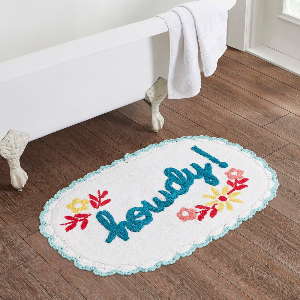 The Pioneer Woman Floral Howdy Typography Arctic White Cotton Bath Rug NWT